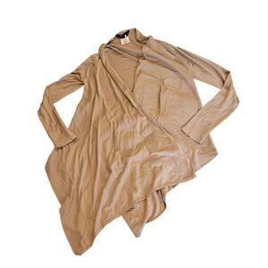 BCBGMAXAZRIA Silk Cotton Drape Cardigan Taupe Open Front Waterfall XS S